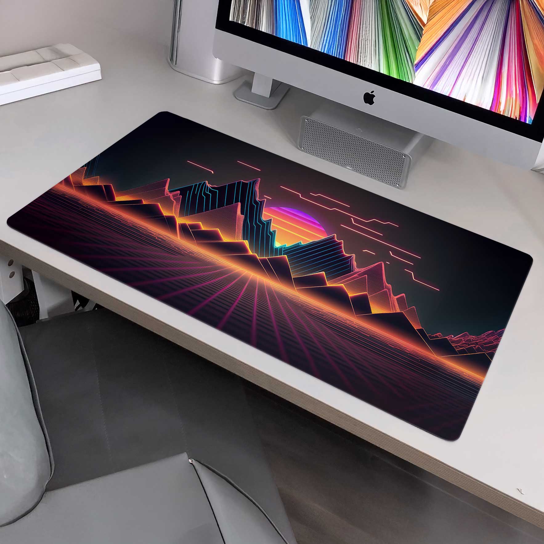 Retro Grid Synth Sunset Gaming Mat